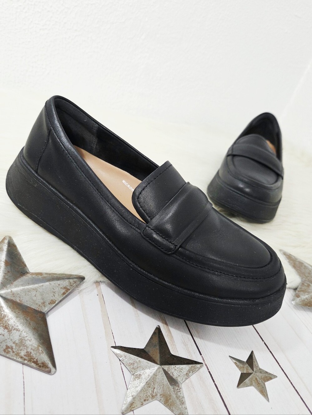 Fitflop Women's F-Mode Leather Flatform Loafer Flats platform black size 8.5